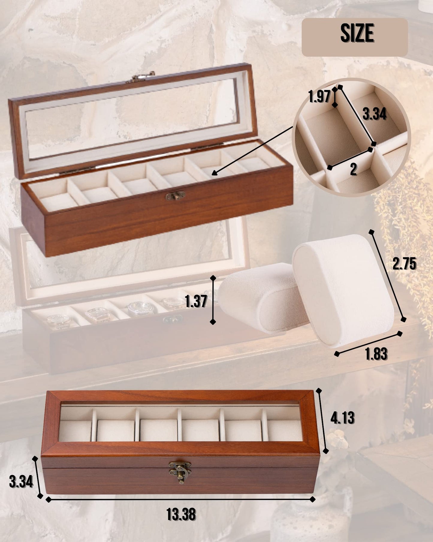 Exper City Watch Box, Watch Case for Men Women with Large Glass Lid, Wooden Watch Display Storage Box with 6 - Slots, Classic Walnut Mens Watch Box Organizer