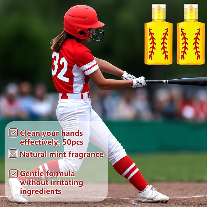 50 Pcs Softball Party Favors - Mini Hand Sanitizer Softball Senior Night Gifts Bulk Travel Size for Team Coach Sports Theme Party Supplies Birthday Goodie Bags Stuff