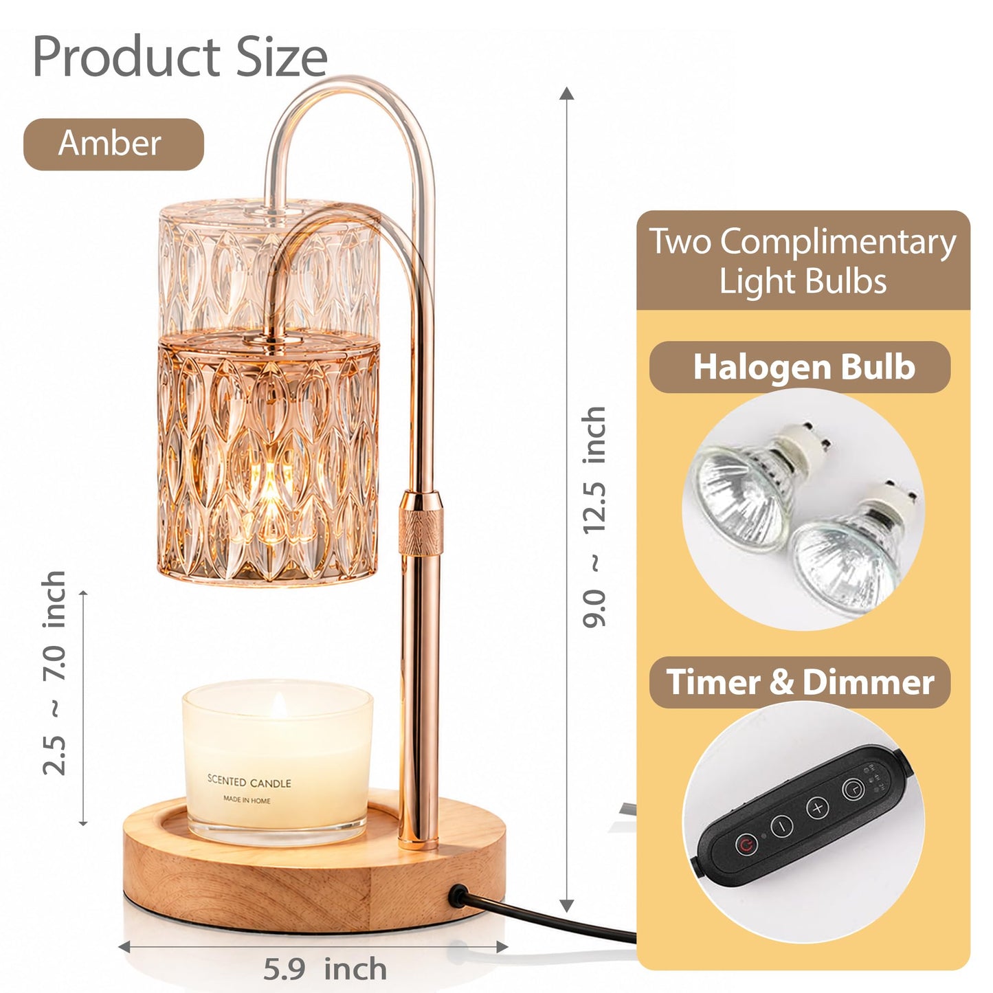 Candle Warmer Lamp with Timer Dimmable Adjustable Height Candle Lamp Warmer with 2 Bulbs Fits All Jar Scented Candles Birthday Gifts for Women House Warming for New Home Decor