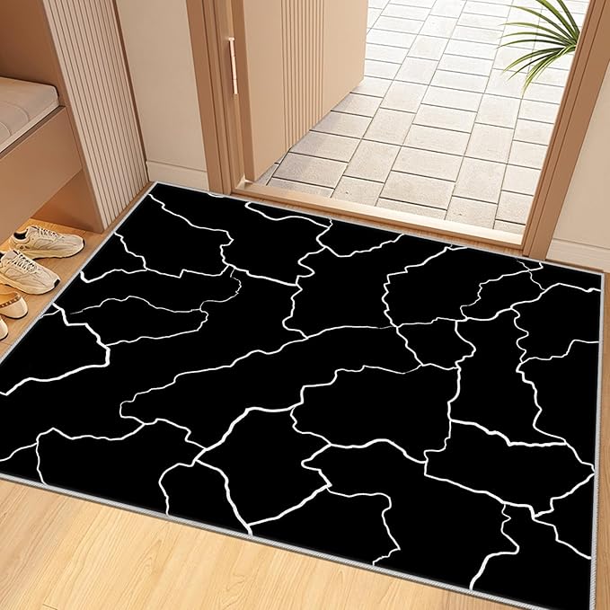 Abstract Rugs for Living Room - Modern Washable Area Rug, 7x9 Abstract Black and White Rug, Minimalist Rugs,Carpet Non Slip Home Decor