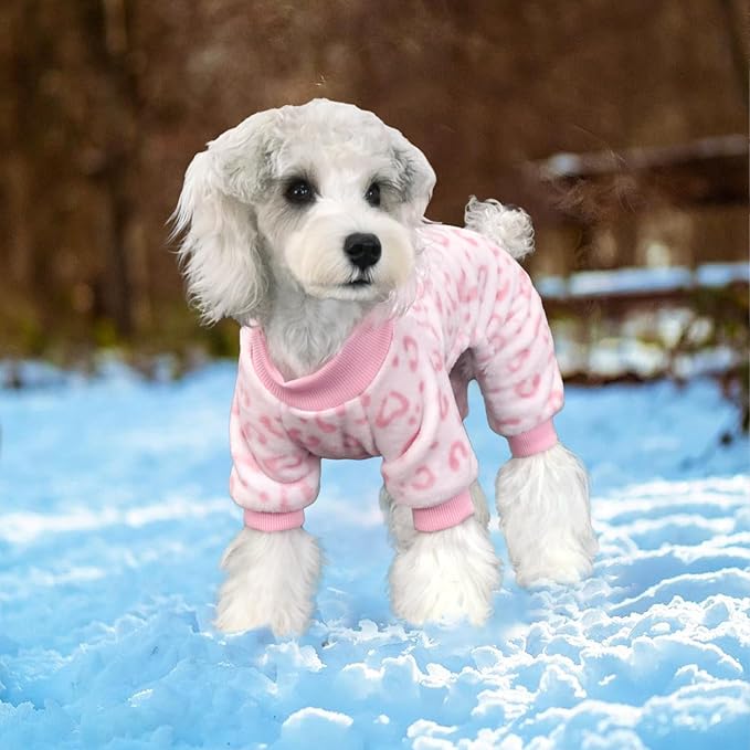 XPUDAC Dog Sweater Leopard Fleece Dog Pajamas for Small Medium Dogs Girl Soft Warm Pet Winter Clothes for Winter Christmas(Pink, Large)
