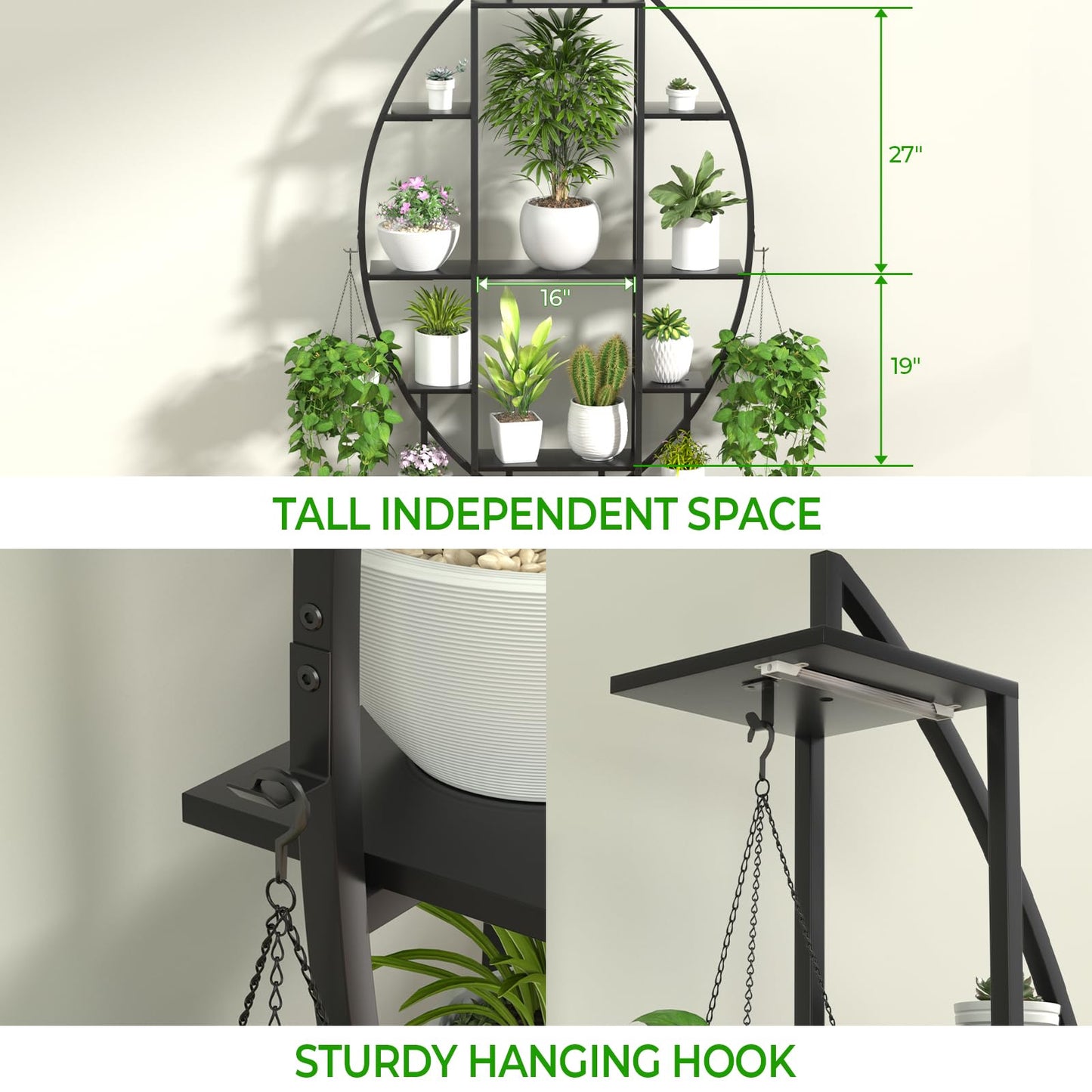 BLAZPATH Plant Stand Shelf Indoor with 6 Grow Light, 7 Tiered 65" Tall Black Large Half Moon Lighted Plant Rack Holder, 2 Pack Big High Circular Arch Multi Herb Stand with Built in LED Grow Light Set