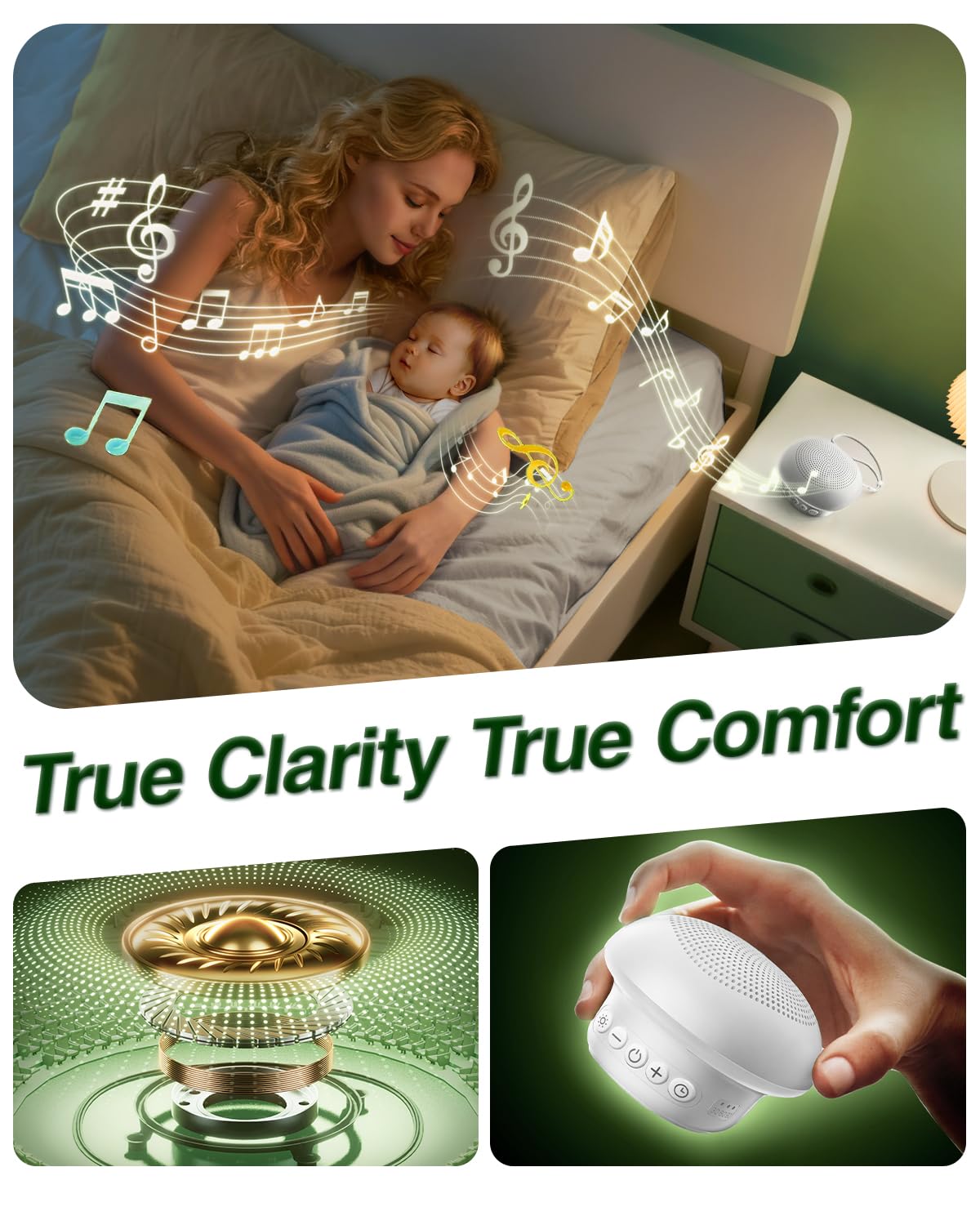 Portable White Noise Sound Machine for Baby Kids Adults, 20 Natural Soothing Sounds, 48H Battery Playback, 30 Volume Levels, 3 Timers, Memory Function & Soft Night Light for Sleep, Home, Travel, Mini
