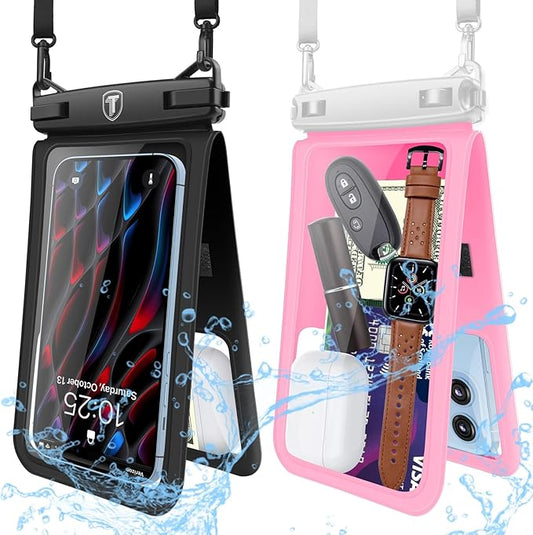 [2-Pack] Tekcoo Double Space Detachable Waterproof Phone Case IPX8 Pouch Lanyard Dry Bag for iPhone 17/16/15/14/13/12/Pro Max/Air/Pro, Galaxy S25 Ultra/Plus/S24/S23/S22/S21/FE/A17/A16/A15 up to 7"
