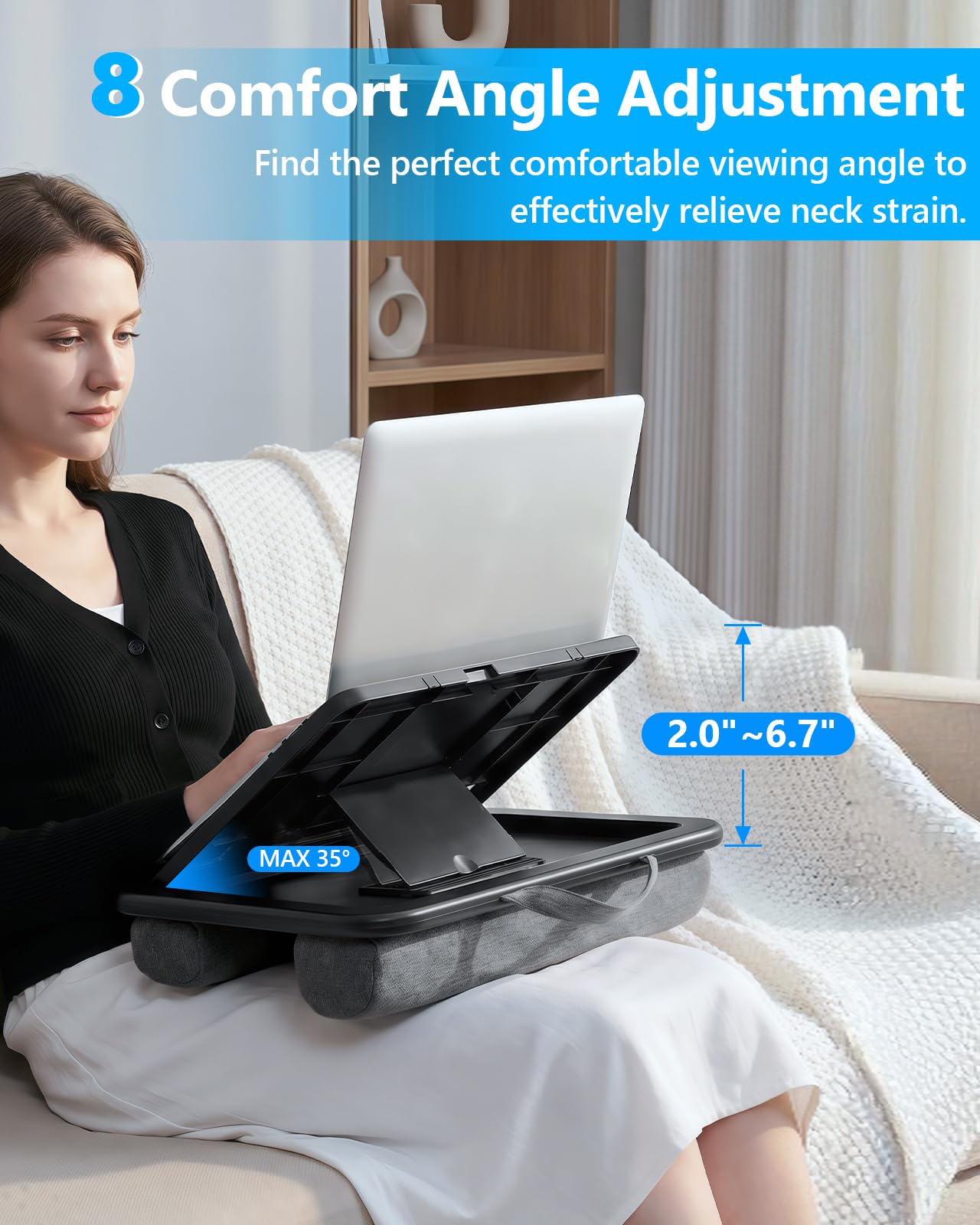 Yotnufy Adjustable Lap Desk with Cushion - 8 Angles Ergonomic Laptop Lap Desk for Bed Couch Car Home Office - Fits up to 14 Inch Laptop (MINI)