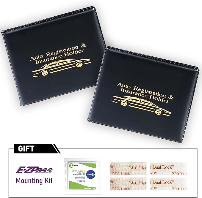 CANOPUS Registration and Insurance Card Holder, Car Document Holder, Wallet for Auto, Trailer, Truck - 2 Pack with EZ Pass Mounting Kit, Ez Pass Strips