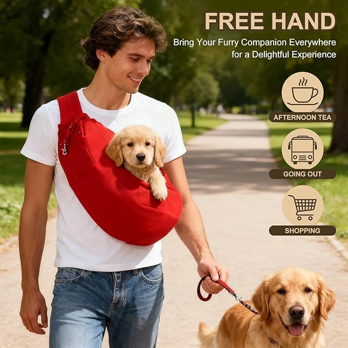 PETAXCELL Dog Sling Carrier for Small Dogs and Cats Up to 16.5 Lbs, Adjustable Buckle with Pocket Pet Sling Carrier Safety Harness, (Gray, 1 Pcs) Intended for Outdoor/Camp/Travel