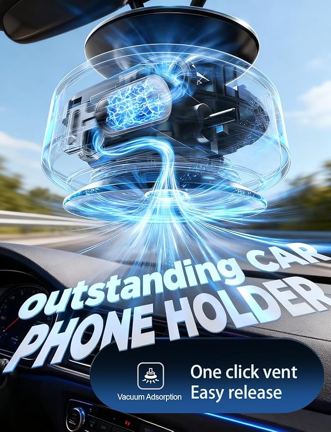 for Suction Phone Mount, 360° Electric Vacuum Magnetic Phone Holder,Only on Car/Gym/Mirror/Smooth Surface/Vlogging Travel,Content Creator Phone Holder Compatible with All Smartphones(Black)