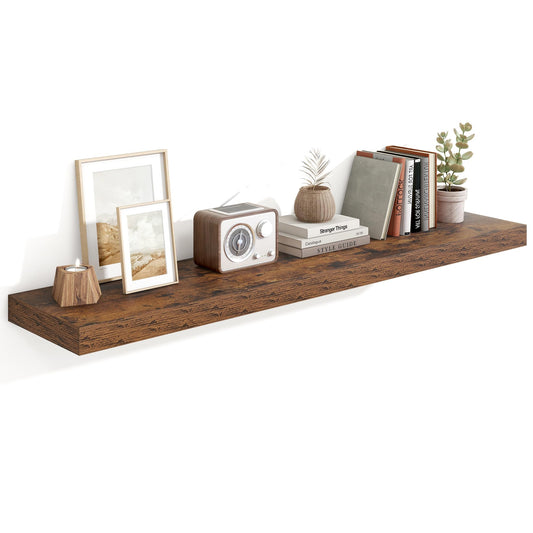 Heimlove Floating Shelves for Wall 55 Inch Long,Extra Large and Thick Wood Shelves Mounted Storage Hanging Shelf Invisible Bracket for Bedroom,Living Room,Kitchen,Office,Rustic Brown
