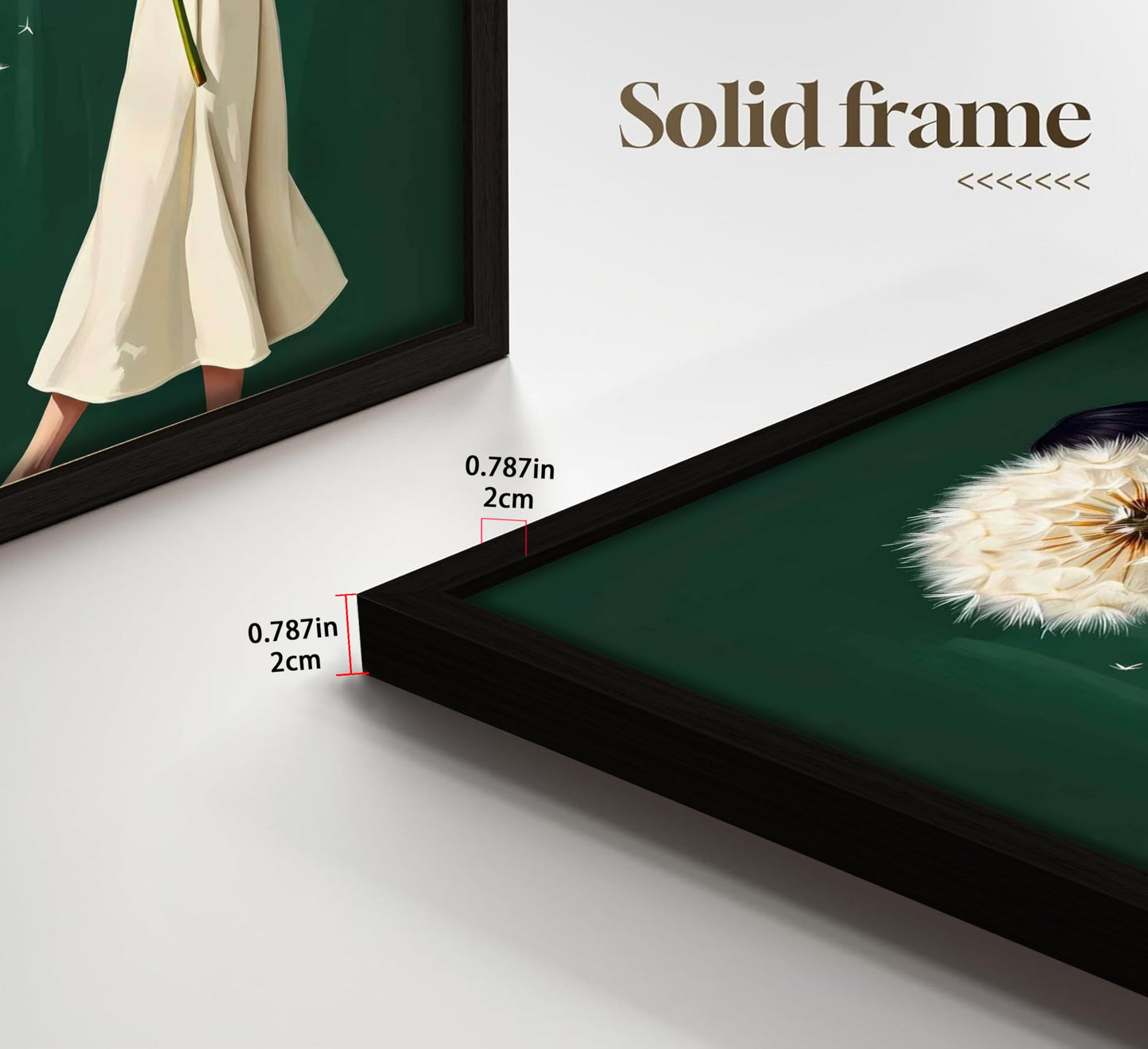 Framed Emerald Green Wall Art Woman With Dandelion Art Prints Modern Women's Minimalist Pictures Soft Botanical Painting Artwork for Living Room Bedroom Home office Wall Decor