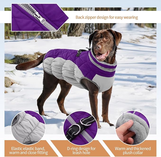 OUOBOB Dog Winter Jacket Cozy Reflective Waterproof Windproof Warm Pet Garment,Comfortable Cold Weather Fleece Apparel Outfits with Zipper Closure for Small Medium Large Dogs Puppy Walking,XXX-Large