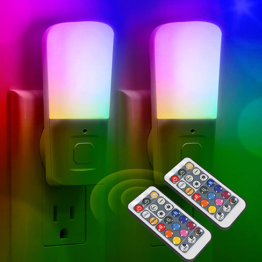 L LOHAS LED Kids Night Lights Plug in, RGB Color Changing Plug into Wall Lights Remote, Rainbow Dimmable Girls Night Light Switch, Christmas Home Decor for Kids Room, Bedroom, Hallway, Bathroom, 2Pack