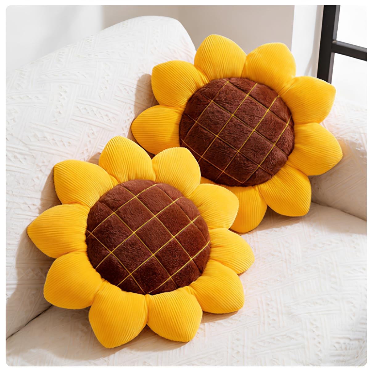 Drexasl 2 Pcs 3D Sunflower Throw Pillow,Yellow Flower Floor Seating Cushion, Soft Plush Chair Pad Decorative Pillow for Bed, Sofa, Car, Office & Home Decor, Idea (15.8 Inch)
