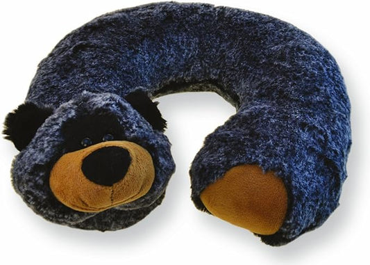 DolliBu Black Bear Plush Neck Pillow - Soft Travel Neck Pillow Animal for Neck & Head Support, Cute Wild Life Stuffed Pillow Accessory for Naps, Novelty Stuffed Animal Headrest for Kids & Adults