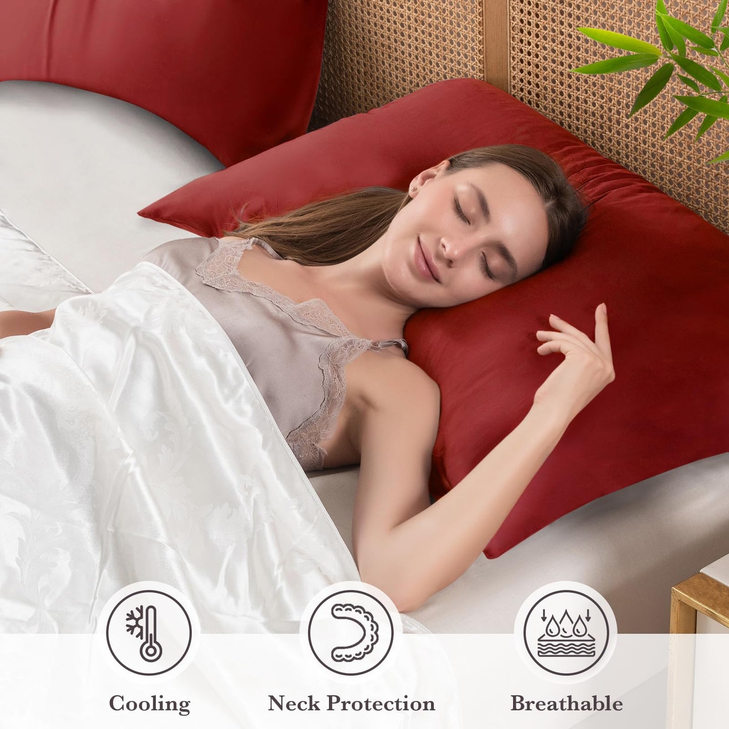 Curved Pillow Case Queen Size, Side Sleeper Pillow Cases Cover Cooling Rayon Derived from Bamboo with Zipper for hot Sleepers Hair and Skin, Breathable Silky Soft Pillowcase 1 Pack 20 * 30 Inches