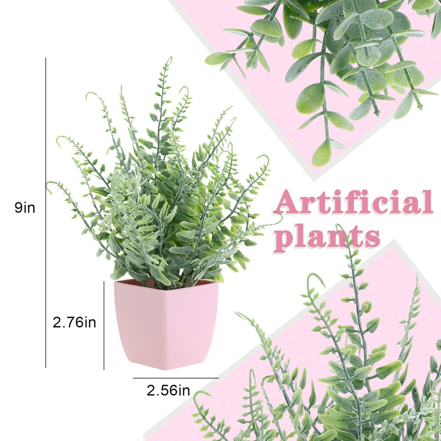 summer flower 2 Pack Small Fake Plants in Pink Pot Artificial Plant Eucalyptus Faux Potted Greenery Wheal Grass for Home Decor Indoor Bathroom Office Desk Shelf Bedroom Kitchen Cabinet Decorations
