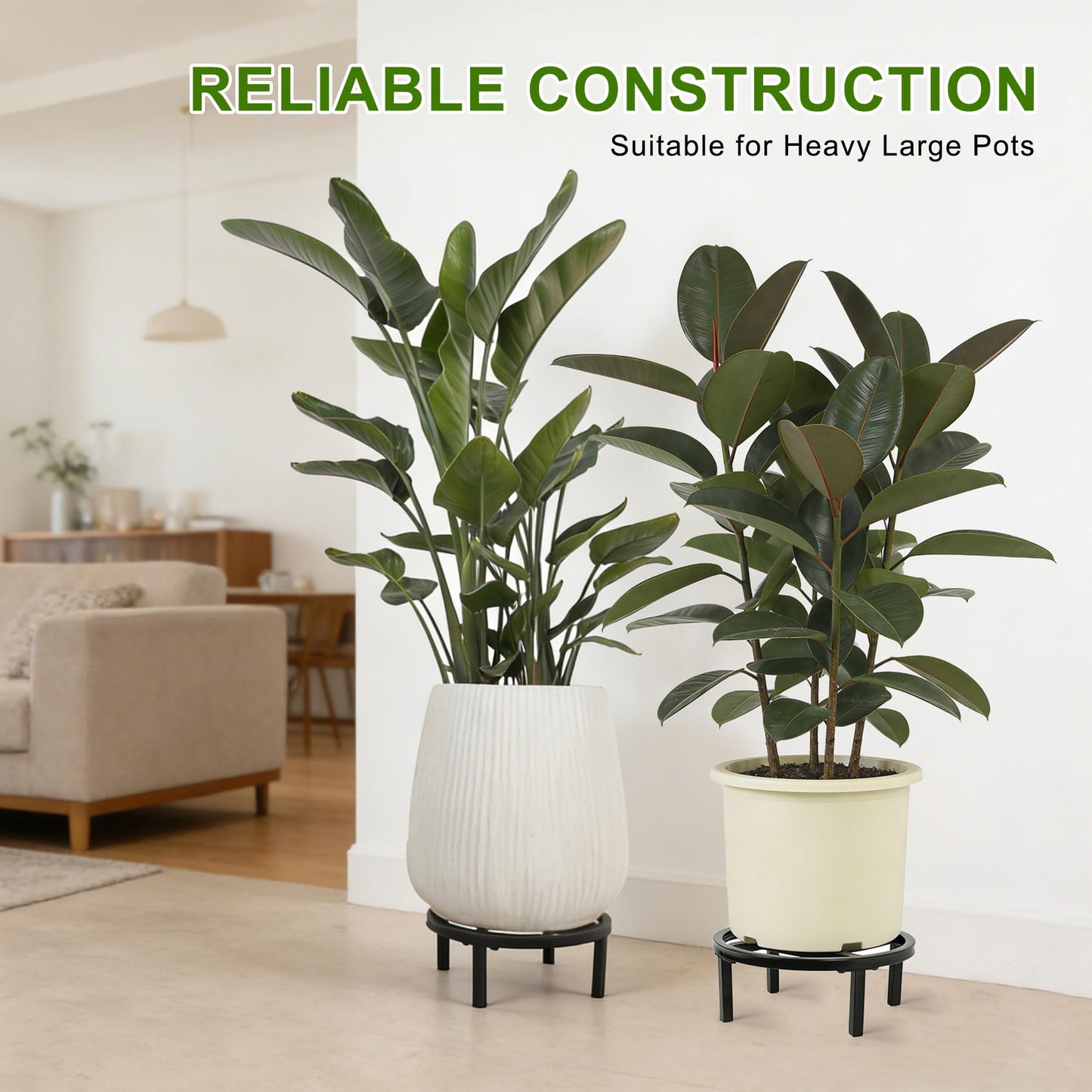 Phyluckny Metal Plant Stand Indoor Outdoor, Heavy Duty Plant Riser, Sturdy Flower Pot Holder Low Planter Stand, Single Flower Pot Stands, Modern Planter Stool for Indoor Plants (Black, 11.8"-2PCS)
