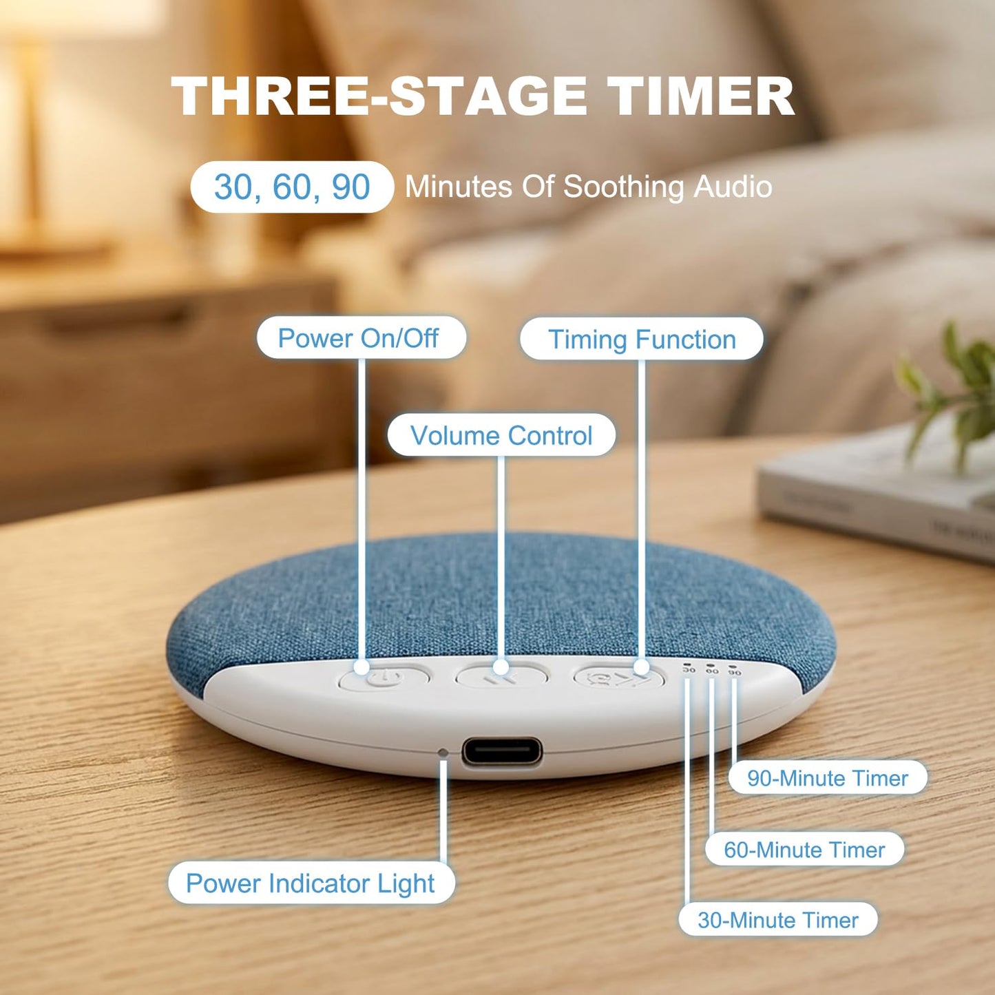 Vitomas New Sleep White Noise Machine with Smart Bluetooth 5.4 Pillow Speaker with Up to 48H Playtime & 3 Timers with Stereo Bass Private Sleep Headphones-Blue
