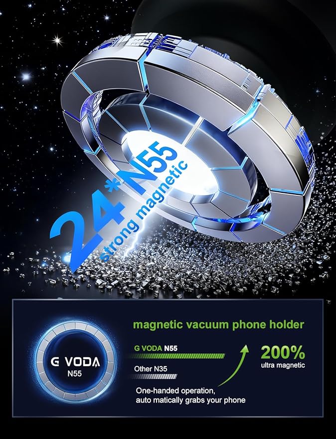for Suction Phone Mount, 360° Electric Vacuum Magnetic Phone Holder,Only on Car/Gym/Mirror/Smooth Surface/Vlogging Travel,Content Creator Phone Holder Compatible with All Smartphones （Silver）
