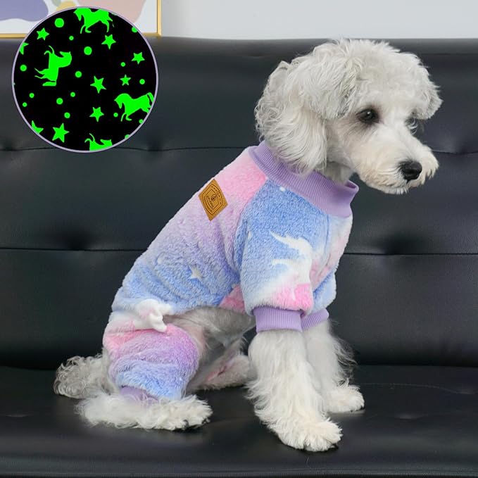 XPUDAC Dog Sweater Glows in The Dark Fleece Pajamas for Small Medium Dogs Girl Boy Puppy Clothes for Halloween Christmas Winter(X-Large)