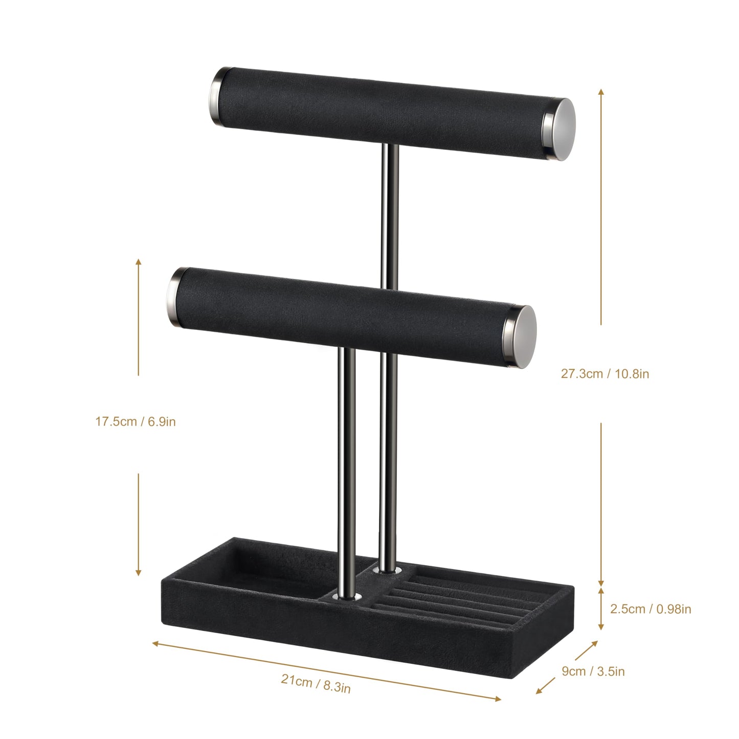 bussdis 2 Tier Bracelet Holder Display - Detachable T Bar Black Velvet Bracelet Holder, Jewelry Holder Organizer for Bracelet, Necklace, Earrings, Rings