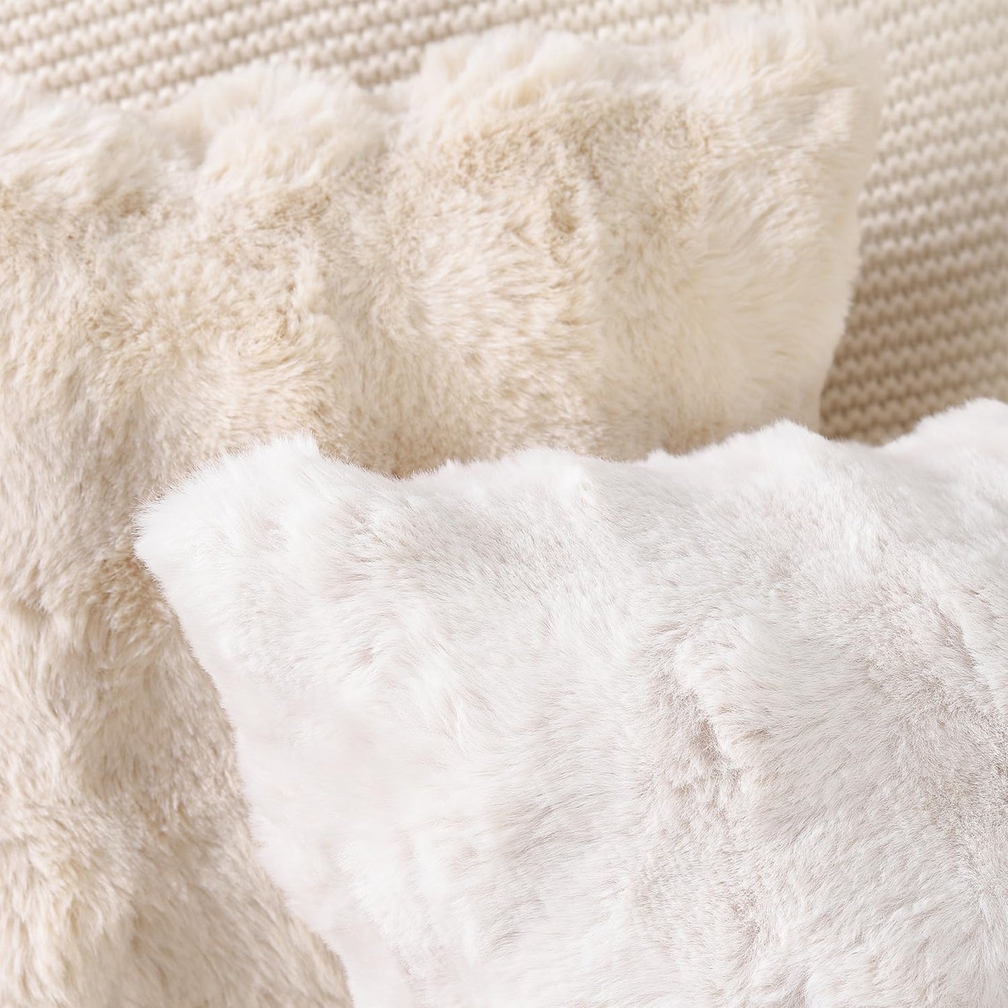 MADIZZ Pack of 2 Thick Plush Faux Wool Throw Pillow Covers Soft Boho Throw Pillows Luxurious Cushion Covers for Couch Sofa Bedroom Living Room Home Decor 18x18 Inch Cream