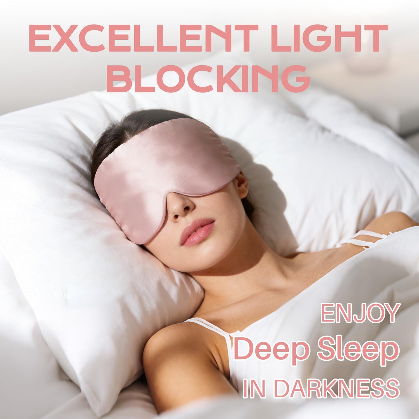 100% Natural Silk Sleep Masks for Women, Mulberry Blackout Sleeping Mask for Side Sleeper, Adjustable Strap Eye Cover, Travel Rest Essentials, Fits All Head Sizes(Pink)