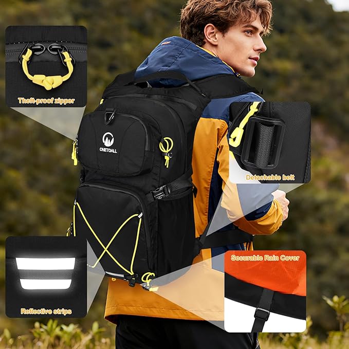 ONETOALL Hydration Backpack 22L, Hiking Backpack with 2L Leakproof Bladder, Sewn-in Rain Cover, Insulated Compartment for Men & Women Running, Cycling, Camping