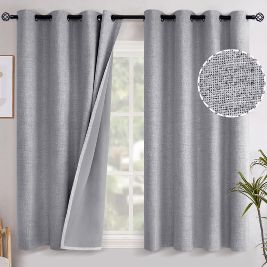 YoungsTex Grey Linen Curtains Blackout 54 Inches Long for Bedroom, Grommet Thermal Insulated Linen Textured Room Darkening Window Drapes for Living Room, 2 Panels, 52 X 54 Inch