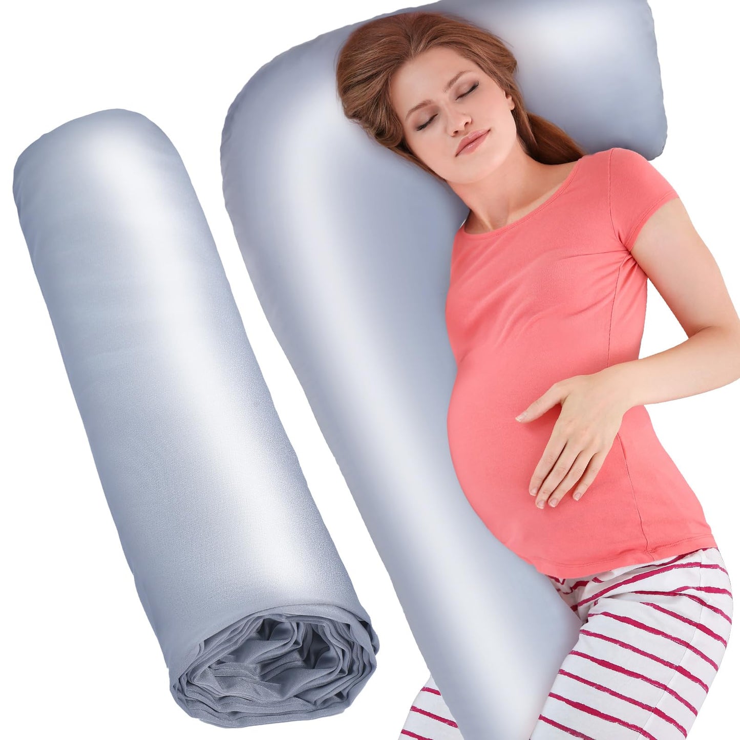 Windkream Silky Satin Pregnancy Pillow Cover, Only Pillowcase, L Shaped Snuggle Maternity Body Pillowcase for Cooling Skin Hair Full Body Pillow Cover with Hidden Zip for Side Sleeper