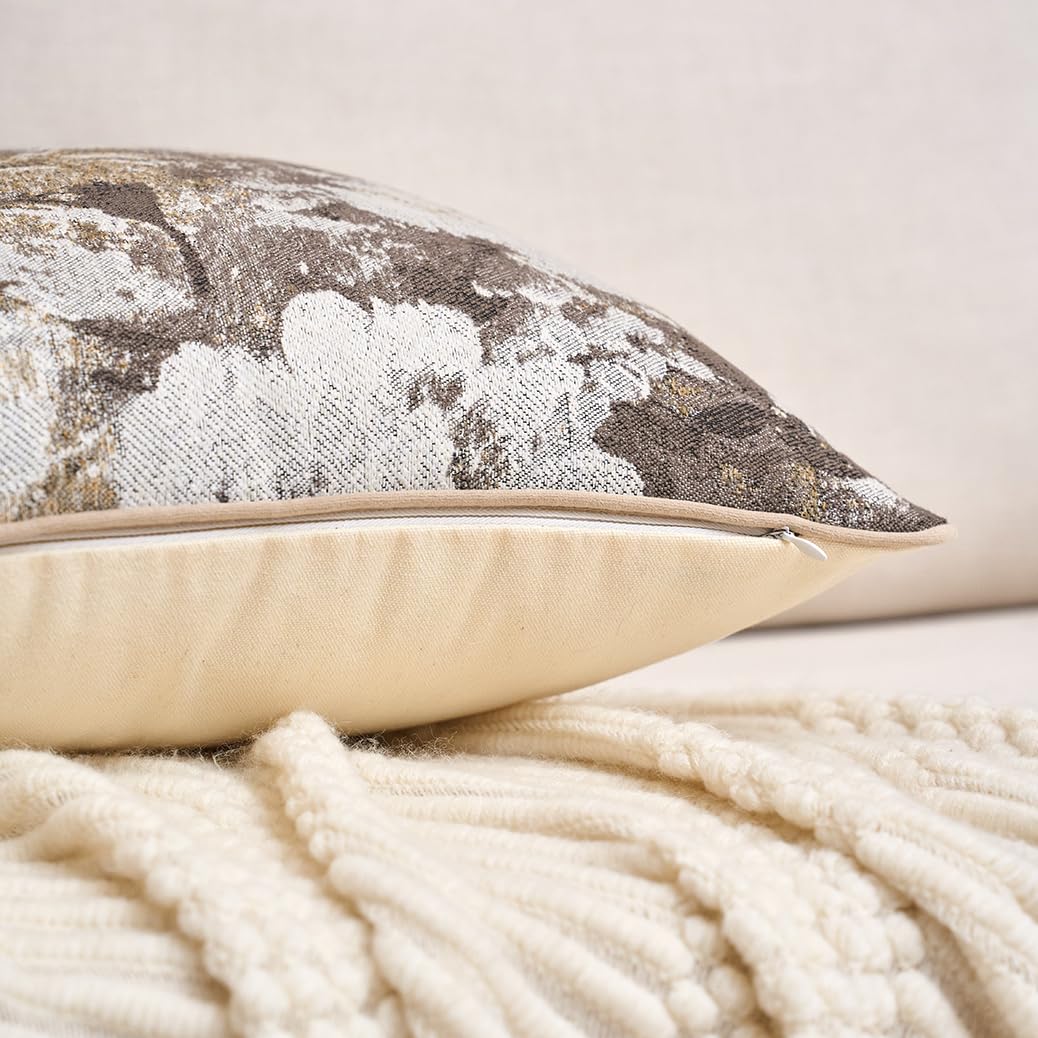 Yangest Neutral Flower Pillow Cover 20 x 20 Inches, Nature Chenille Square Throw Pillow Cover Soft Luxury Accent Couch Pillow Cover for Living Room Bedroom, Beige