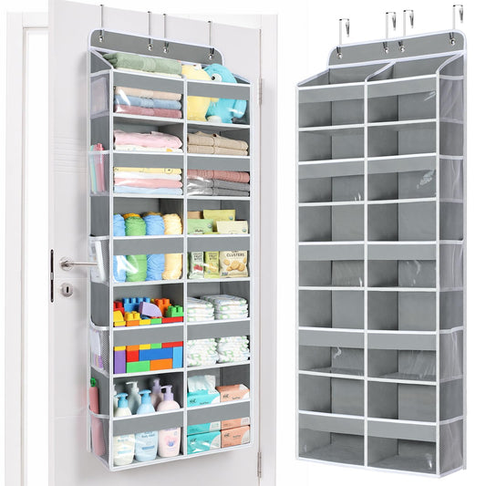 Yecaye Over The Door Organizer, 5 Tier Extra Large Behind Door Storage of 10 Compartments, 80lbs Heavy Duty Door Organizer Hanging with Clear Window for Closet Bedroom Pantry Bathroom, Grey