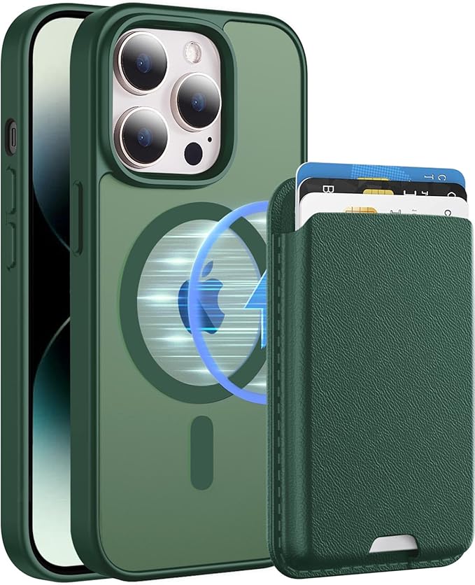 Ntwinro Magnetic for iPhone 13 Pro Case (Compatible with MagSafe) with Detachable Wallet & Card Holder for 3 Cards [RFID Blocking] Military Grade Protective Slim Phone Cover, Green