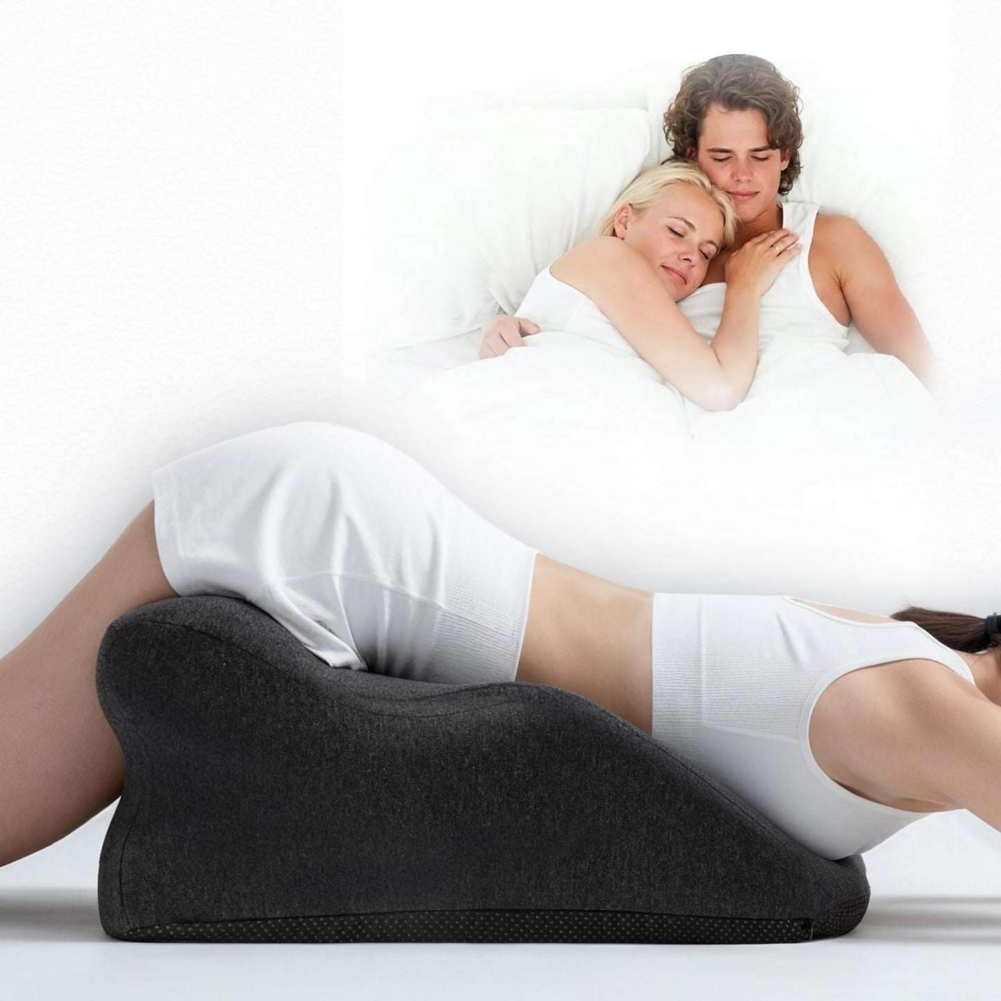 DCUSH Ergonomic Contoured Memory Foam Pillow with Removable Headrest, 27° Angled Support for Neck and Waist, Massages, Reading, Relaxing & Leg Elevation, Removable Washable Cover