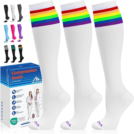 NEWZILL Medical Compression Socks for Women & Men, 20-30 mmHg Knee-High Support for Circulation, All-Day Comfort for Work Travel Running Cycling and Fitness