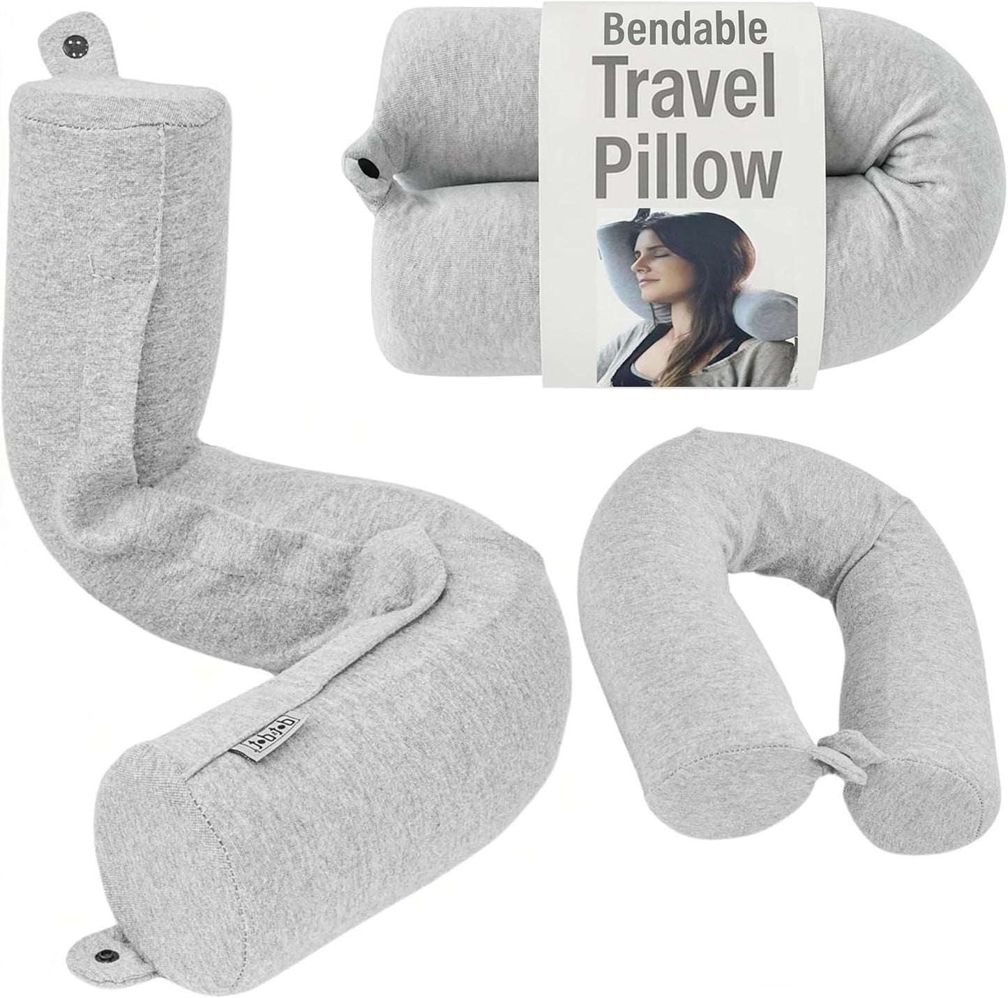 Dot&Dot Twist Memory Foam Travel Pillow, Bendable Neck Pillow for Airplane, Car and Home, 26-Inch Adjustable Roll with Washable Cotton Cover