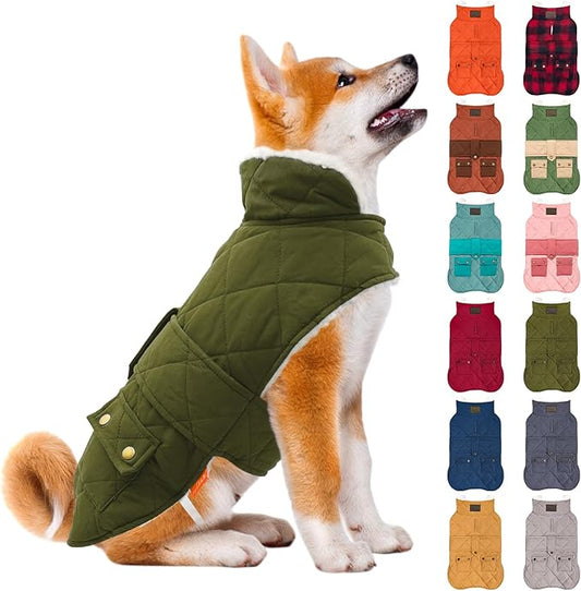 KYEESE Dog Coat Windproof Dog Coats for Small Dogs Soft Pet Sweater for Cold Weather Waterproof Dogs Jacket with Fleece Lined Warm Pet Winter Puffer Coat with Leash Hole Thick Pets Clothes with Pocket