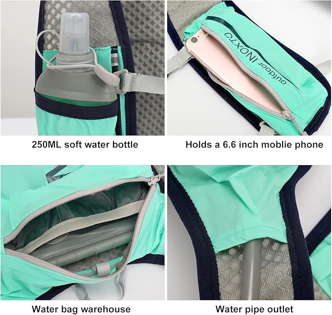 INOXTO Running Hydration Vest Backpack,Lightweight Insulated Pack with 1.5L Water Bladder Bag Daypack for Hiking Trail Running Cycling Race Marathon for Women Men