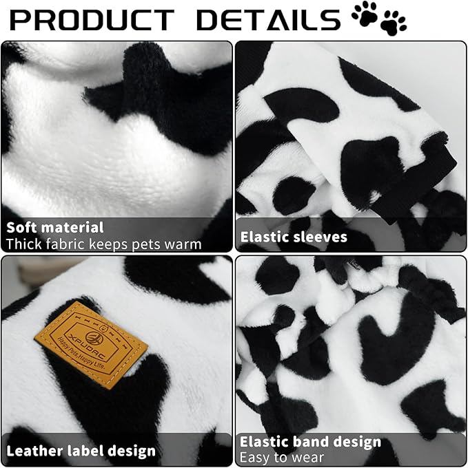 XPUDAC Cow Dog Sweater, Dog Winter Clothes for Small Medium Dogs Girl Boy Fleece Pet Pajamas for Winter Christmas, Medium