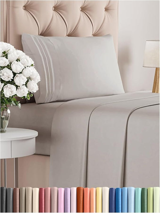 Twin XL Size 3 Piece Sheet Set - Comfy Breathable & Cooling Bed Sheets Set - Hotel Luxury Bedding for Women, Men, Kids, Teens, Boys & Girls - Deep Pockets, Soft, Wrinkle Free - Oeko-Tex - Light Grey