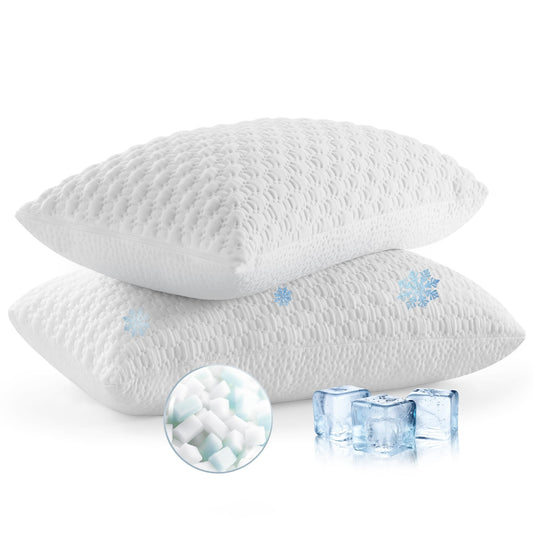 ALPHA HOME Pillows Queen Size Set of 2 - Adjustable Shredded Memory Foam Pillow for Back, Side, and Stomach Sleepers, Neck Pain Relief with Machine Washable Case