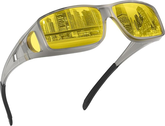 Night Driving Glasses for Men Women Anti Glare Polarized Fit Over Night Vision glasses