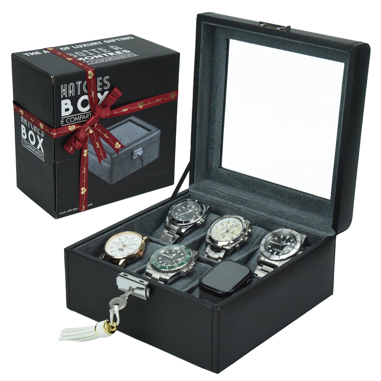 Hit design Watch Cases for Men Watch Box Mens Watch Case Organizer Watch Display Case Leather Watch Storage Box and Watch Holder for Men,Elegant Gift for Husband Dad Boyfriend