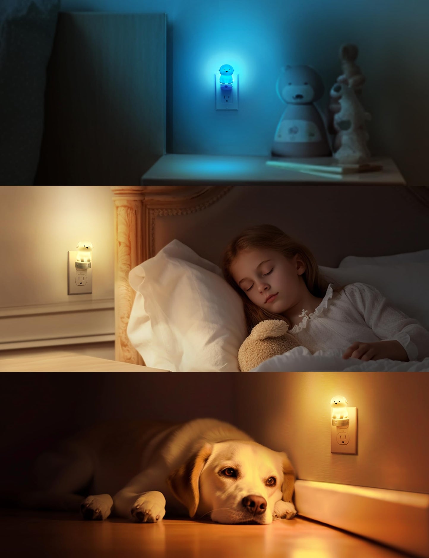 L LOHAS LED 1 Pack Cute Night Light and 1 Pack Dog Night Light