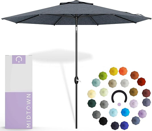 Midtown Umbrellas 10-Year-No-Fade - 6 Ft - UV Proof Heather Grey Fabric - Umbrella Outdoor Patio, Auto-Tilt Aluminum Frame Large Patio Umbrella for Garden, Pool & Deck - Black Pole