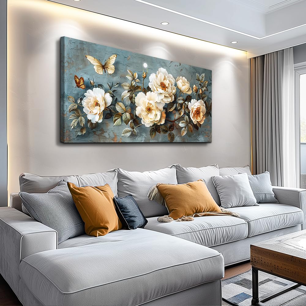 PHAOHUAXM Large Canvas Wall Decor For Bedroom Wall Art For Living Room Office Decor Abstract White Flower Painting Modern Printing Pictures Artwork Restaurant kitchen Home Decor Aesthetic 20"x40"