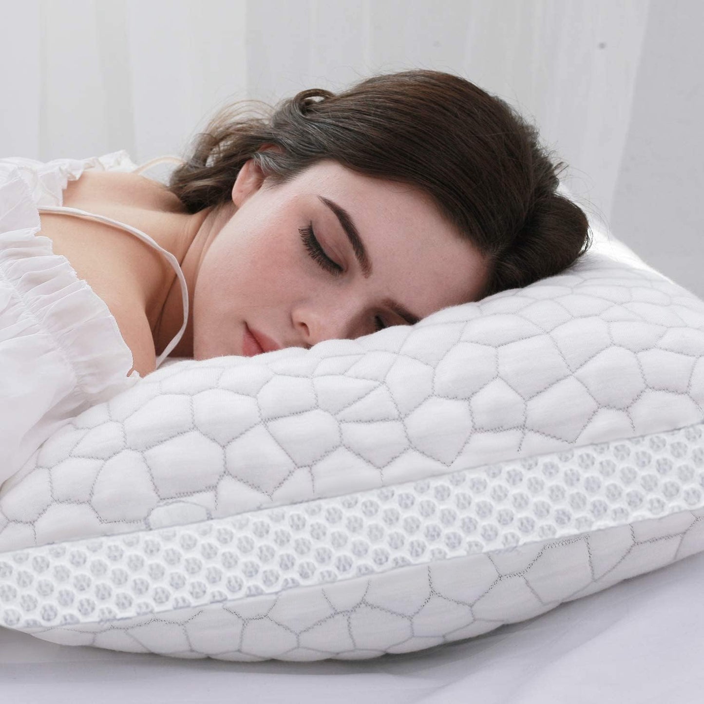 Shredded Memory Foam Pillows 2 Pack, Rayon Derived from Bamboo Pillow Queen Size Set of 2, Cooling Gel Pillows for Sleeping, Adjustable Pillow for Side Stomach and Back Sleepers with Washable Cover