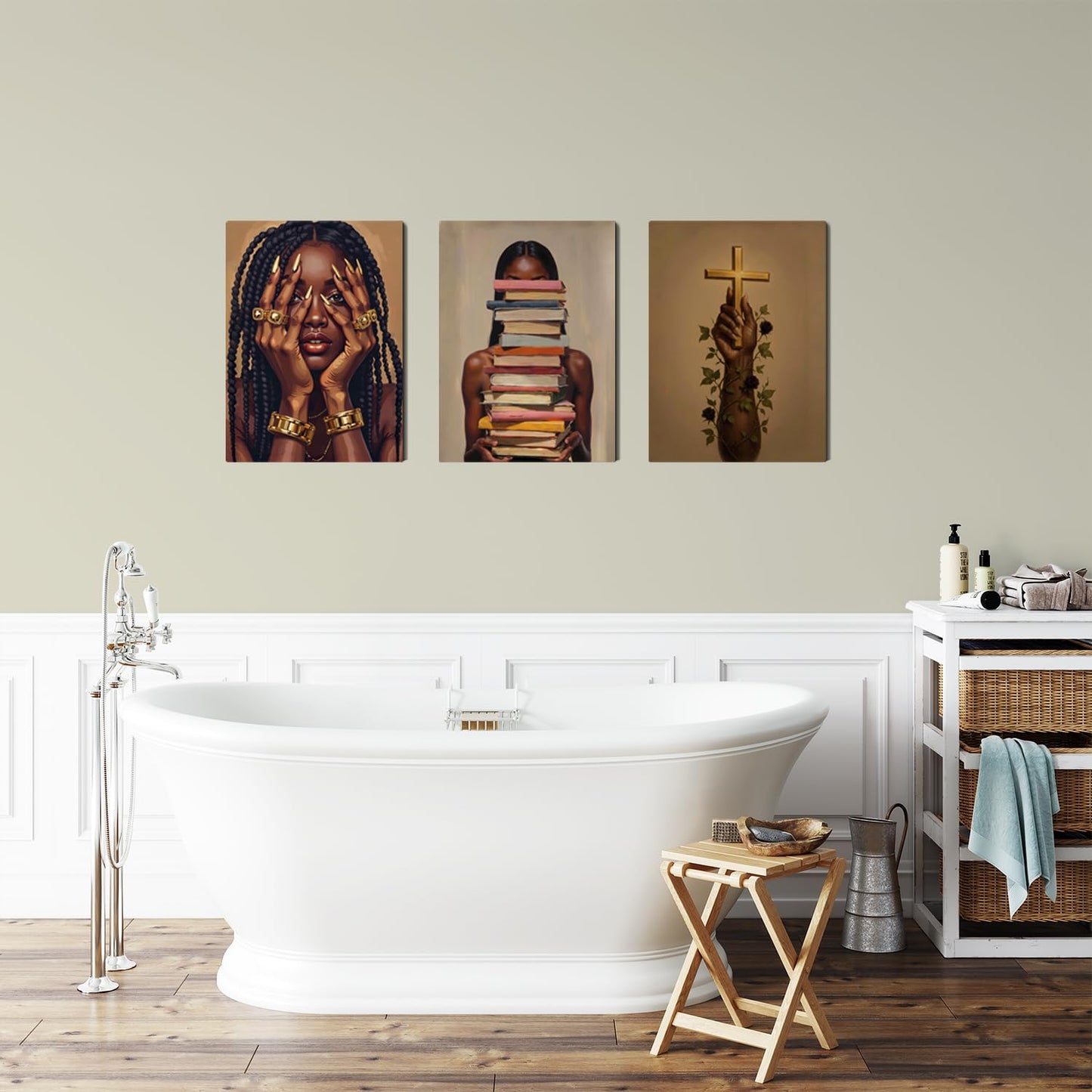 Black Woman Wall Art Canvas Print Set of 3 Framed Poster Picture Modern Artwork Wall Decor African American Artwork Canvas Wall Art 24x16 Inch for Living Room Bedroom Ofﬁce