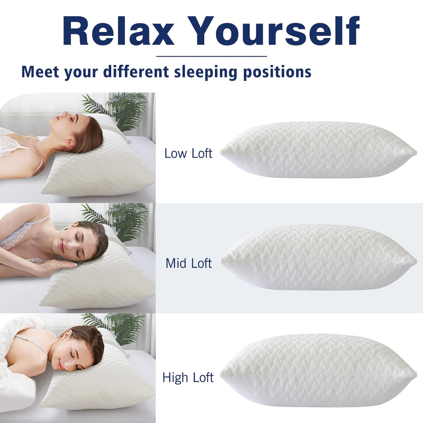 COZYART Shredded Memory Foam Pillows Queen Size Set of 2, Cooling Breathable Pillowcase, Adjustable Firm Bed Pillows for Side Back Stomach Sleepers