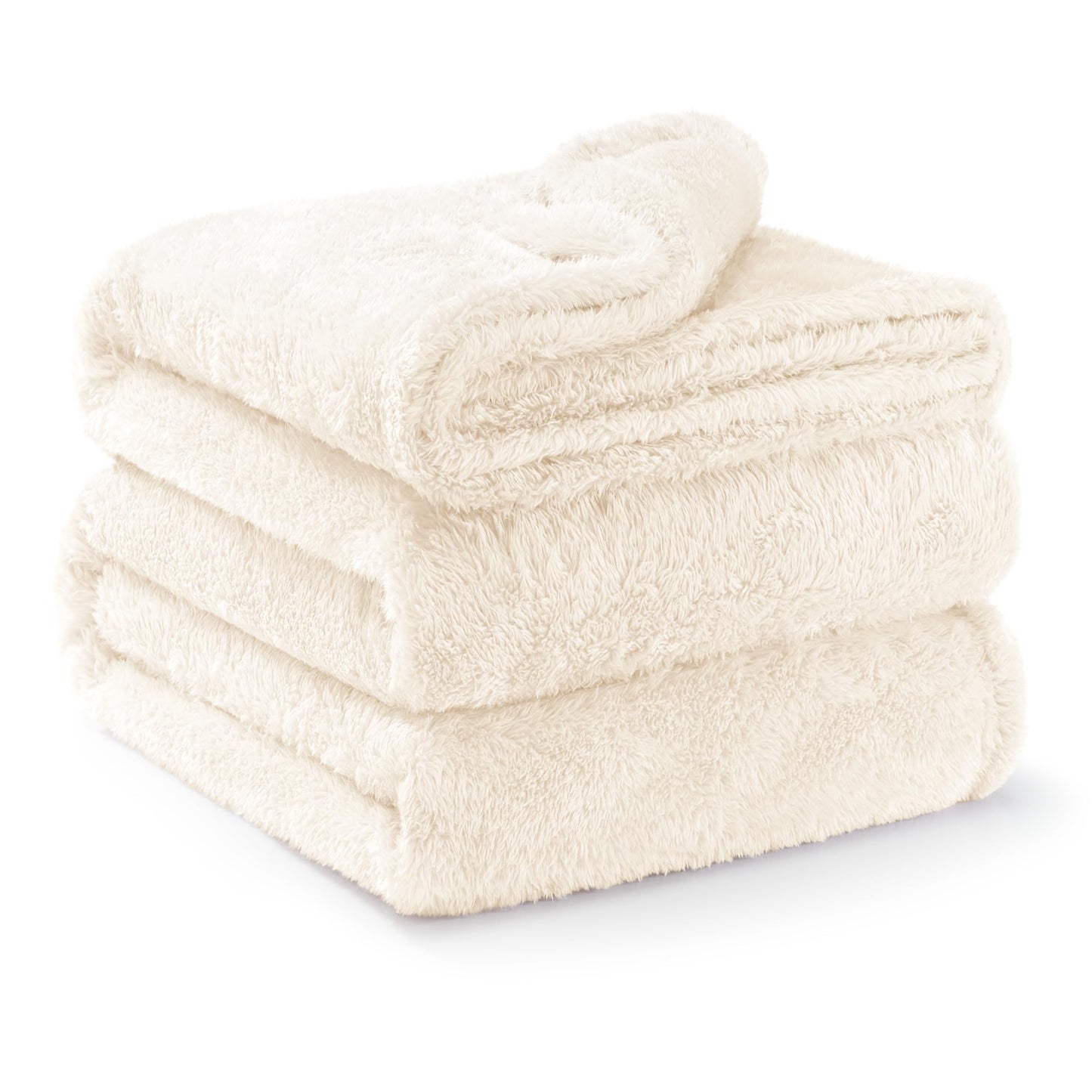 Exclusivo Mezcla Plush Fuzzy Fleece Bed Blanket Queen Size, Super Soft, Fluffy and Warm Blankets for Couch, Bed, All Season (Ivory, 90x90 inches)